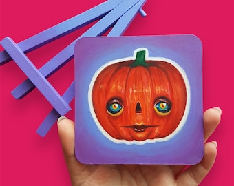 Spooky Pumpkin Painting: Gothic Halloween Art on Wooden Easel