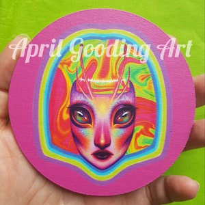 Funky Trippy Alien Coaster - Pop Surrealist Artwork - Colourful home Decor - Beer Coaster - Cosmic Art