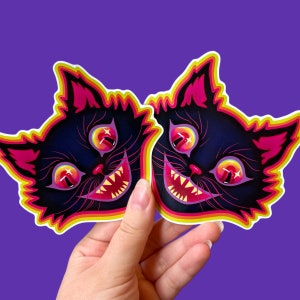 LARGE retro Halloween cat sticker - Glossy vinyl - vintage/retro style cat - Spooky -  Decorate water bottles, laptops, notebooks etc