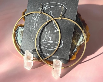 Minimalist Raw Quartz Hoops