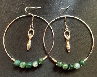 Tiny moss agate hoops