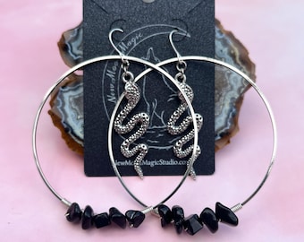 Obsidian & Snake Statement Hoops | Scorpio Season