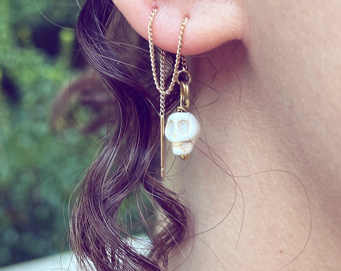 Howlite Skull Threader Earrings