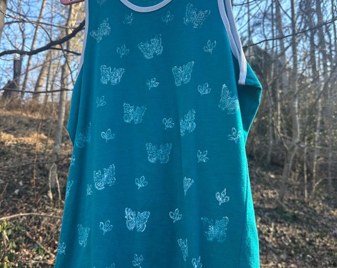 Vintage Tank Top with Butterfly Blockprint