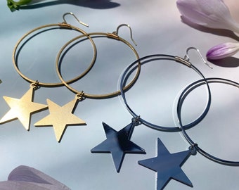 Star Hoops Statement Earrings | Minimalist Boho Statement Hoops | Celestial Space Jewelry | Bold Festival Jewelry