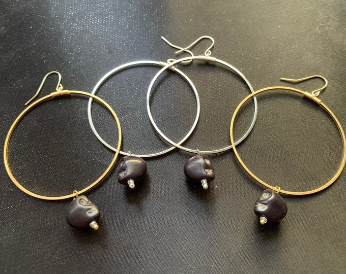 Black Howlite Skull Hoops