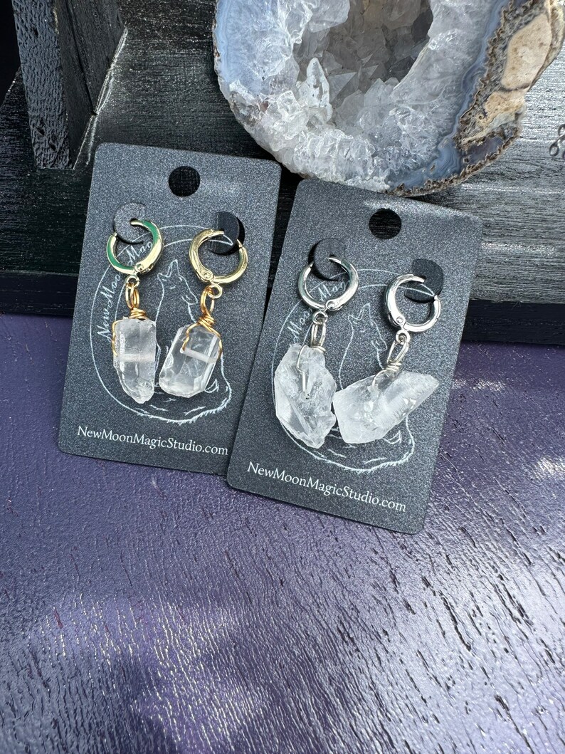 Clear Quartz Crystal Huggie Hoop Earrings image 3