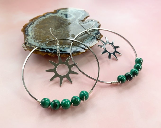 Silver Sun & Malachite Hoops | Capricorn Season