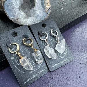 Clear Quartz Crystal Huggie Hoop Earrings image 2