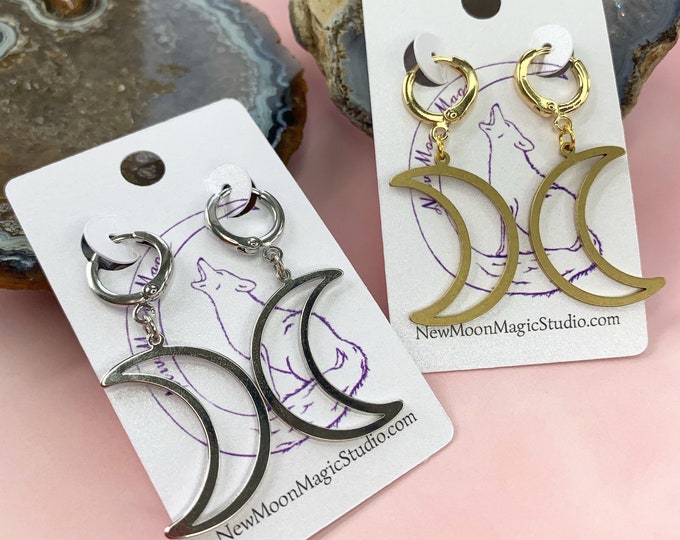 Crescent Moon Huggie Hoops