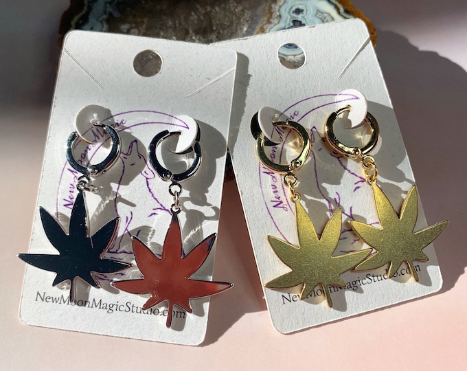 Hemp Leaf Huggie Hoops