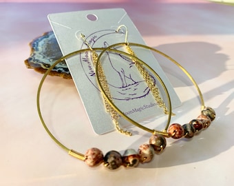 Leopard Skin Jasper & Chain Hoops