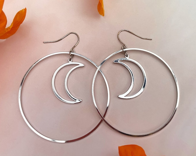 Crescent Moon Hoop Statement Earrings