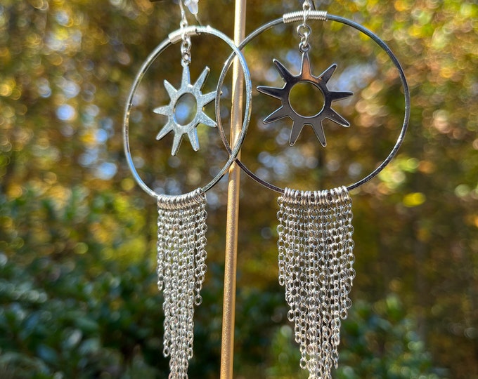 Chain Fringe & Sun Hoop Earrings