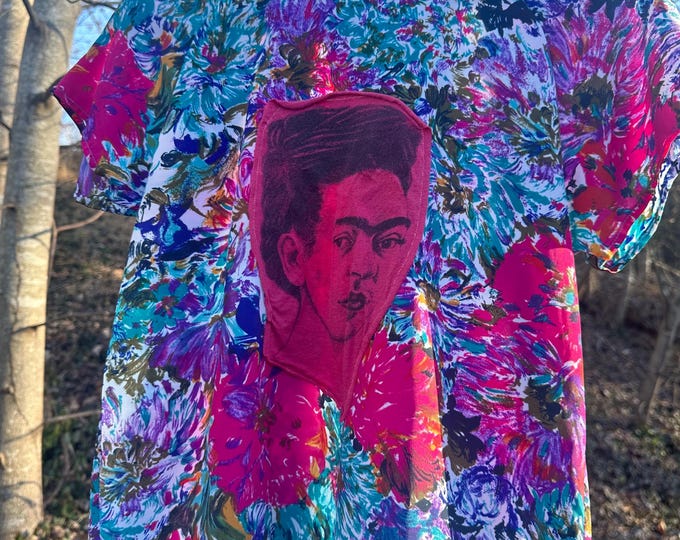 Vintage Top with Upcycled Frida Kahlo Print