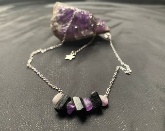 Black Tourmaline & Amethyst Gemstone Choker
