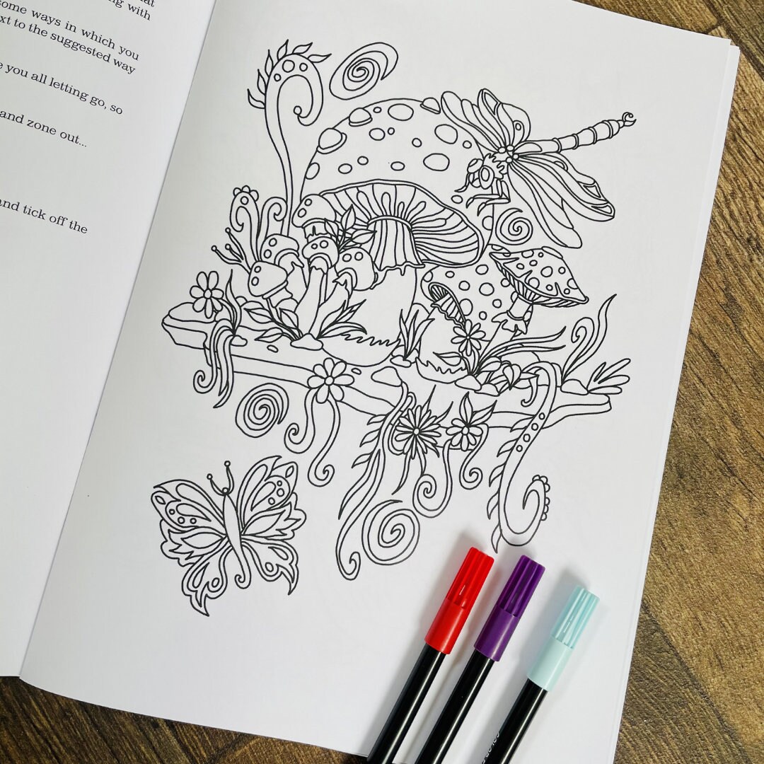 Mushroom Colouring Book A4 Mindfulness Colouring for Adults | Etsy