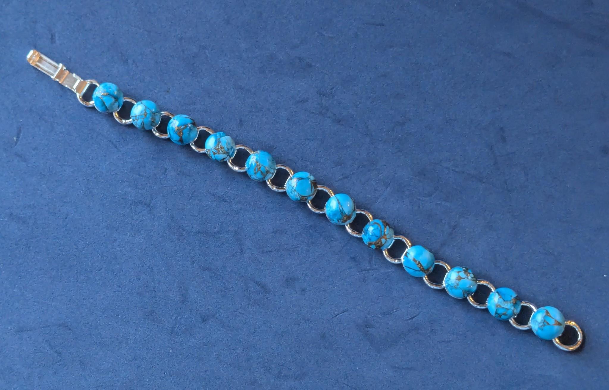 Bracciale Magnetico In Rame Per Donna – Con Pietre Turchesi Vintage – Lunghezza 19,5 Cm – Fatto A Mano – Regalo Per Compleanno E Anniversario