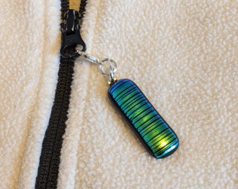 Zipper Pull/Zipper Charm:  Blue and green striped rectangular charm---Item Z97