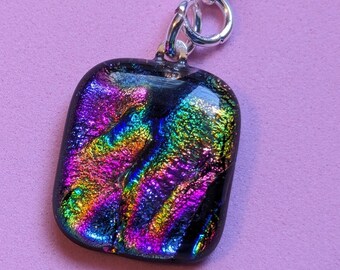 Zipper Pull/Zipper Charm:  Colorful sparkly square dicroic glass charm---Item Z98
