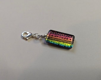 Zipper Pull/Zipper Charm: Petite rectangular colorful fused glass zipper accessory---Item  Z58