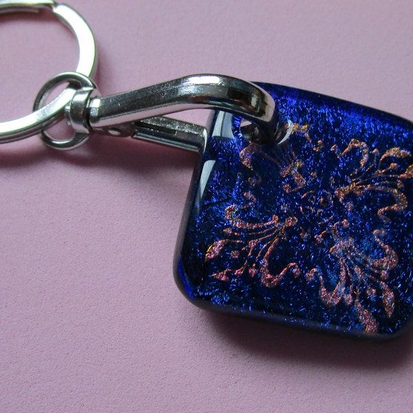 Patterned dicroic fused glass key chain---Item 204