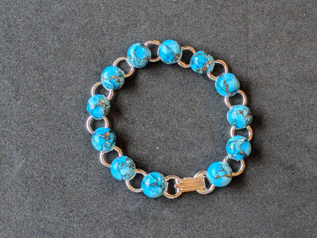 Bracciale in rame turchese fatto a mano, catena regolabile con pietre