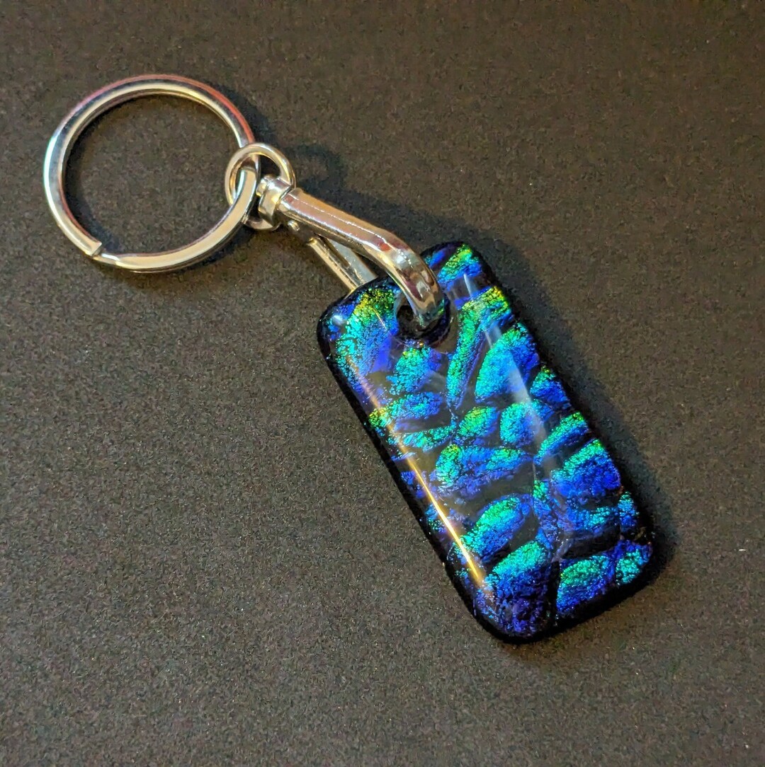 Key Chain: Blue, Green and Yellow Cobblestone Patterned Dichroic Glass ...
