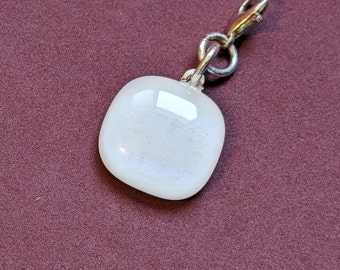 Zipper Pull/Zipper Charm:  Square white sparkly dicroic glass charm---Item Z96