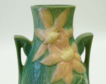 1940s Roseville Clematis Two-Handled Vase #108-8, Previously Owned