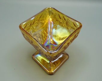 Indiana Glass Marigold Carnival Pedestal Footed Candy Dish; Previously Owned