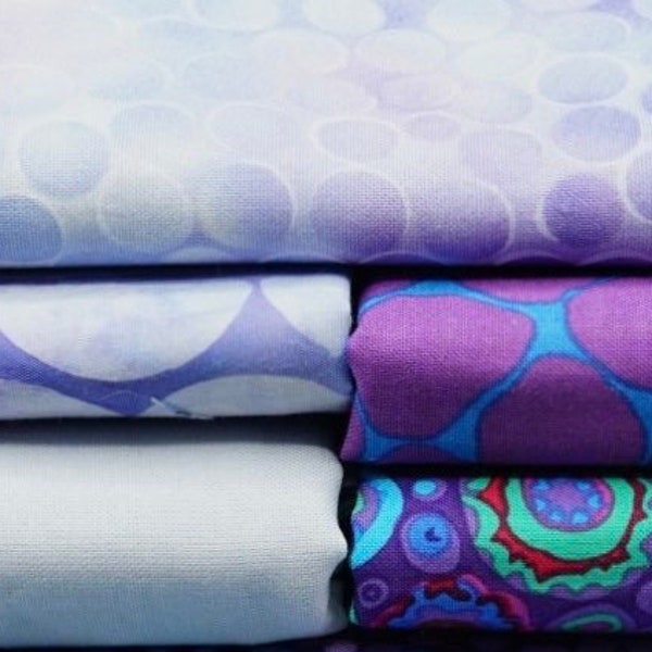 Cotton Quilting Fabric; Purple, Violet and Blue Colors; Assorted Pieces, Previously Owned