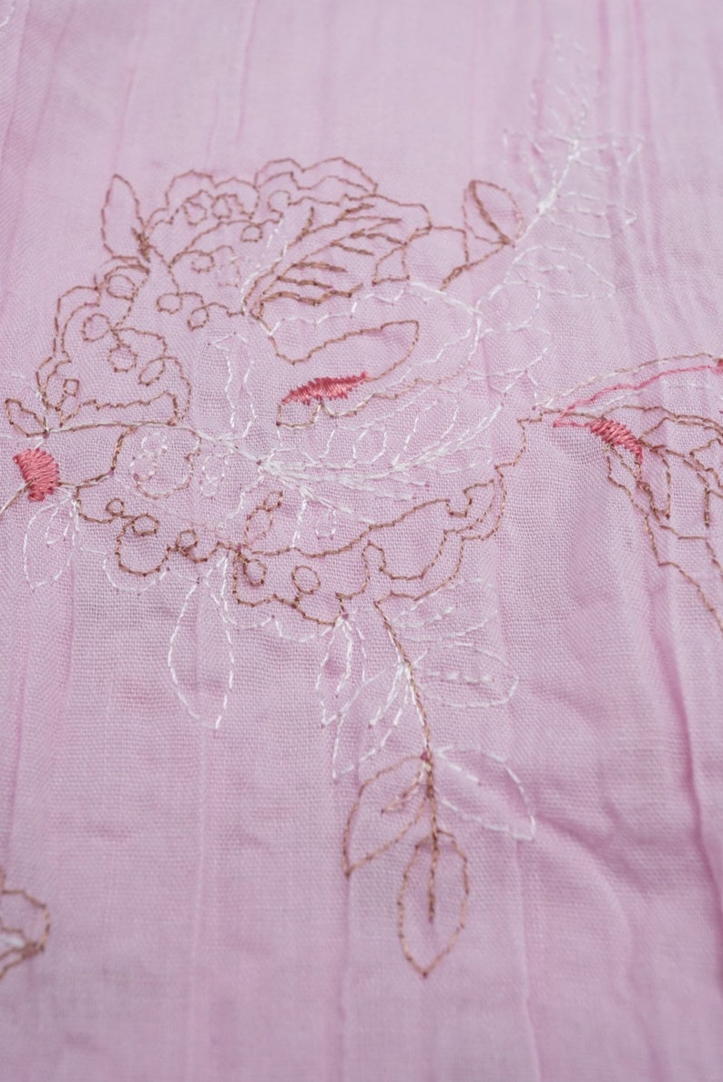 Vintage Embroidered Crinkled Cotton Fabric; Floral Paisley Pattern; Light Pink Color; 76 x 48 Previously Owned 2 Yards