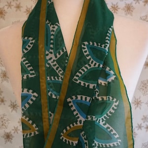 1970s Vera Neumann Scarf, Rectangular, Sheer, Polyester, Made in Japan, Hand-sewn, Previously Owned