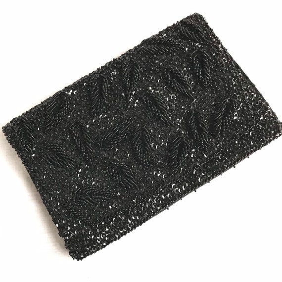 1960s Vintage Black Beaded Clutch Purse