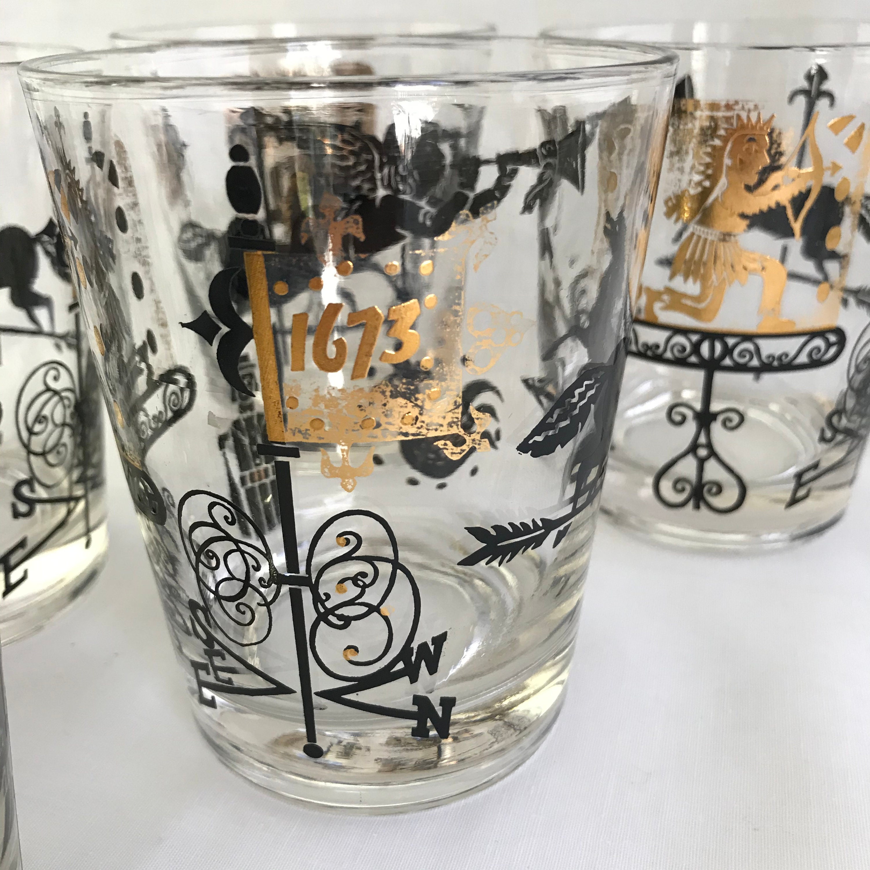 1960s Gold and Black Rocks Glasses, Set of 6 - Etsy