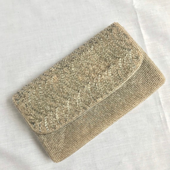 1960s Vintage Silver Beaded Clutch Purse