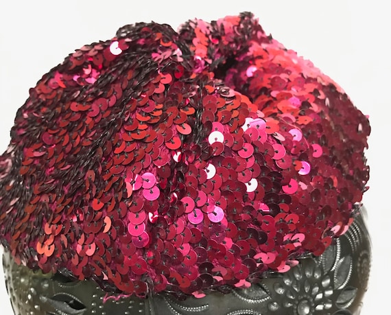 1980s Vintage Hot Pink Sequins Floppy Beret