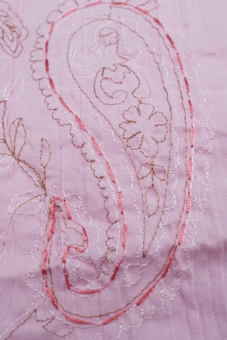 Vintage Embroidered Crinkled Cotton Fabric; Floral Paisley Pattern; Light Pink Color; 76 x 48 Previously Owned 2 Yards