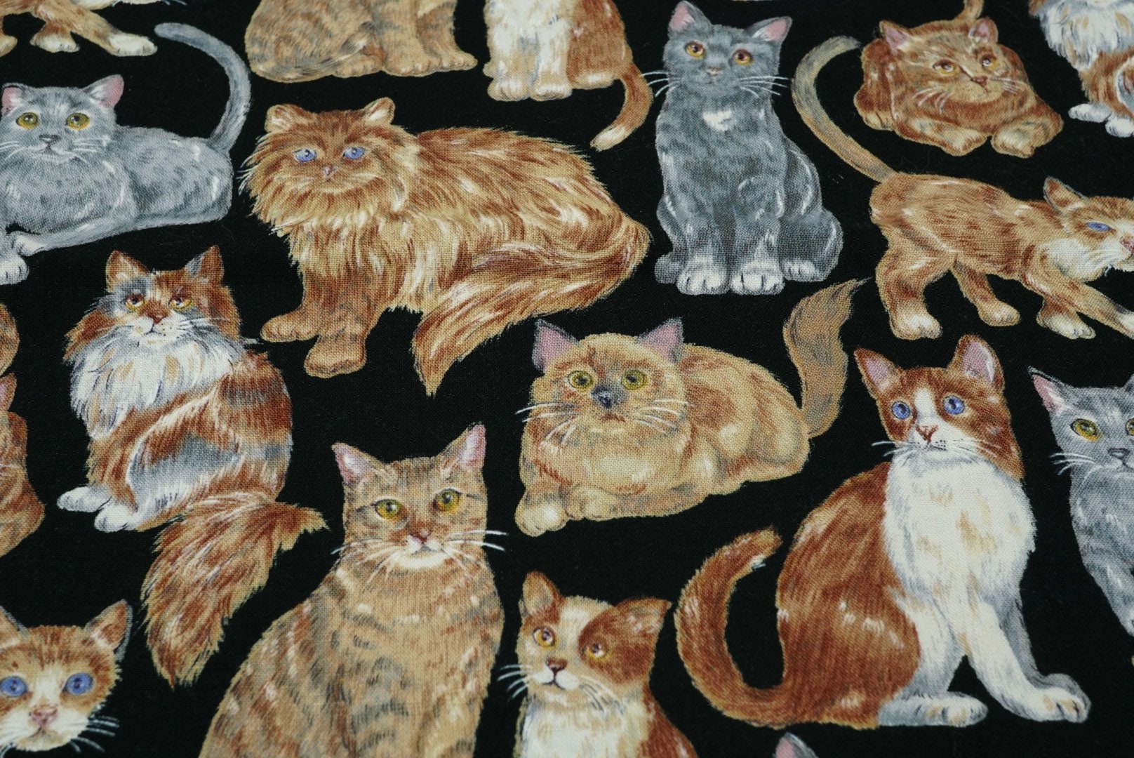 Cotton Quilting Fabric Cats on Black Pattern Black and Brown - Etsy