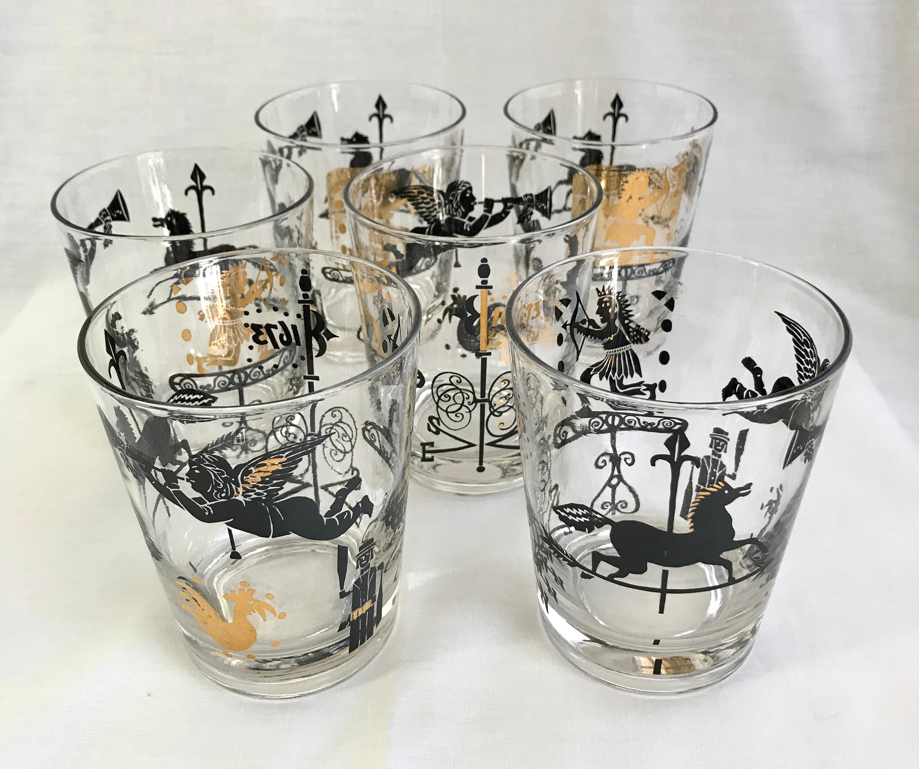 1960s Gold and Black Rocks Glasses, Set of 6 - Etsy