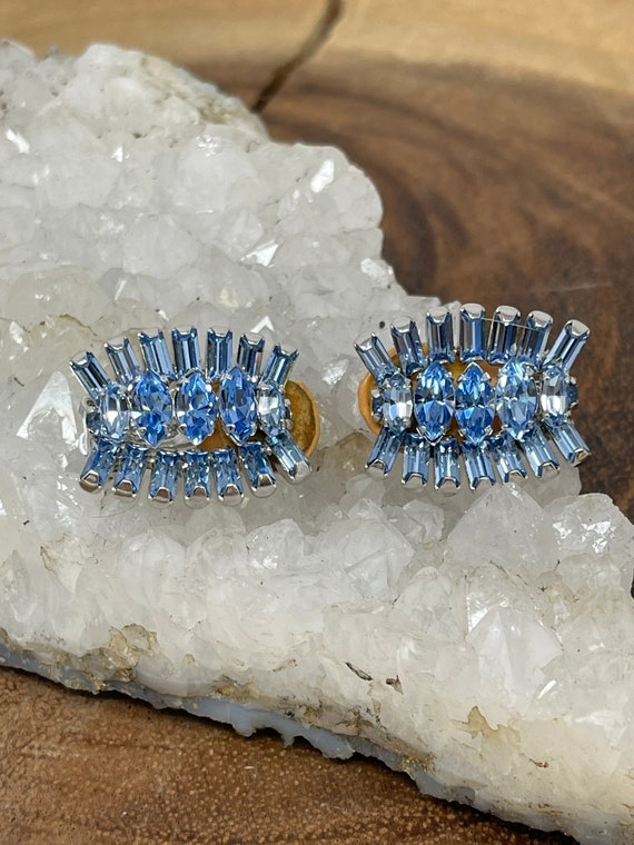 Vintage Sherman Sapphire Blue Earrings  |  Opalesc