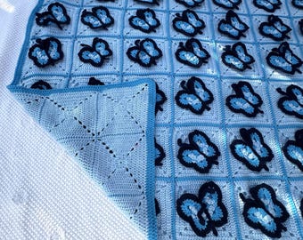 Vintage Schmetterling Crochet Quilt | Shabby Chic Landhaus Überwurf 120cm x 86cm