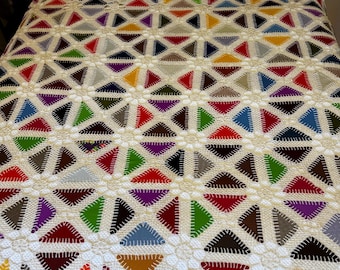 Vintage Oma Quadrat gehäkelte Decke | Handgemachter Überwurf aus Baumwolle
