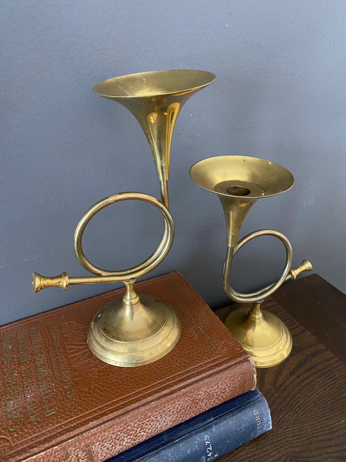Brass French Horn Candle Holders Brass Home Decor Brass Etsy