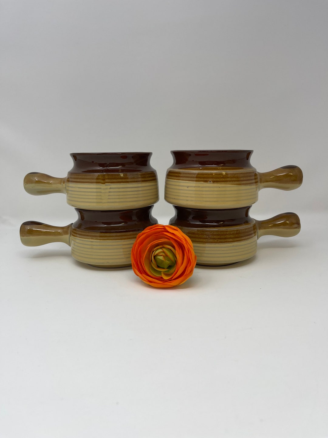 Retro 70's MCM Stacking Onion Soup Bowls Set of 4 Onion Soup Retro Soup