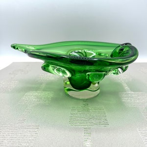 Vintage Emerald Green Canadian Art Glass Display Piece, Lorraine, Chalet Glass Inspired!