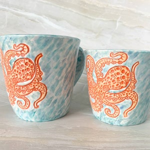 Handmade Ceramic Mug, orange and watercolor octopus in 8oz or 14oz Bild 4