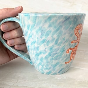 Handmade Ceramic Mug, orange and watercolor octopus in 8oz or 14oz Bild 5
