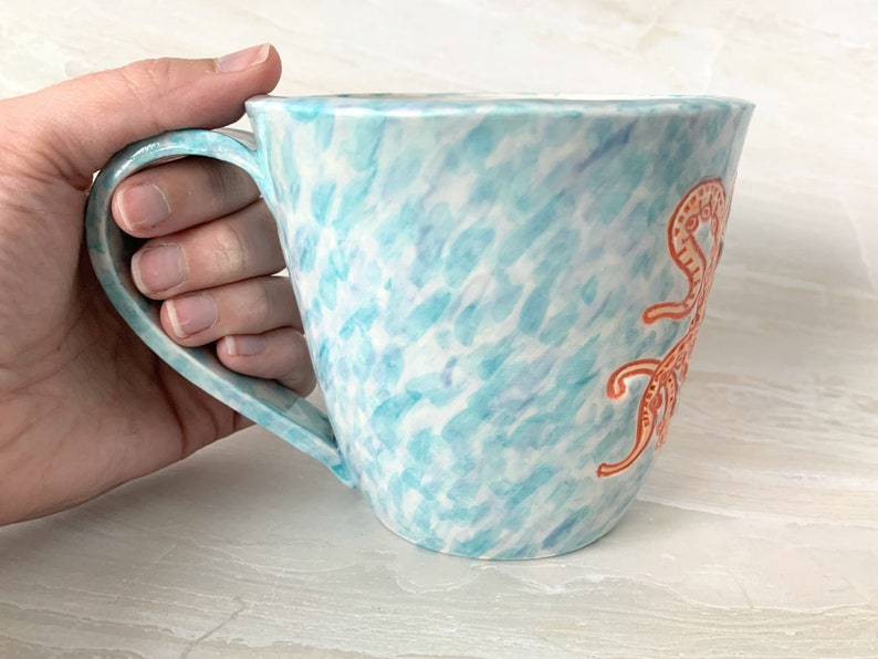 Handmade Ceramic Mug, orange and watercolor octopus in 8oz or 14oz Bild 5